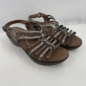Dansko Womens‎ Dana Comfort Sandals Size 37 Pewter Leather Slingback Strappy
